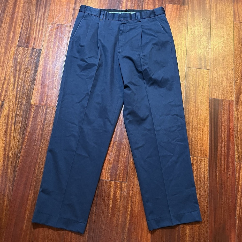 L.L. BEAN Pants Mens 36 (36x31) Navy Blue Pleated Comfort Waist Chino OWV63